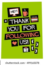 Thank You For Following Us! (Vector Illustration Design Template For Social Networks Thanking a Large Number of Subscribers or Likes Quote Poster Design)