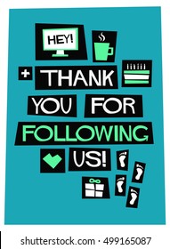 Thank You For Following Us! (Vector Illustration Design Template For Social Networks Thanking a Large Number of Subscribers or Likes Quote Poster Design)