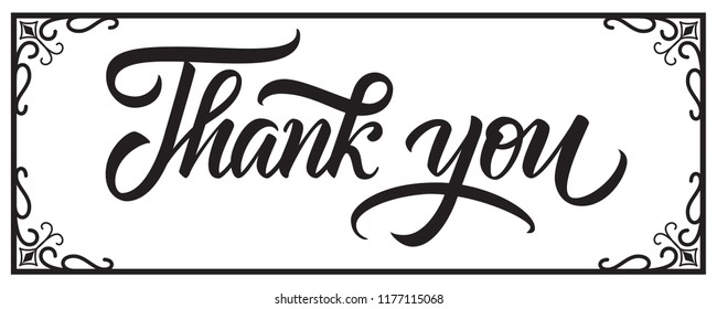 Thank You frame design. Hand written lettering card. Brush calligraphy vector on white background