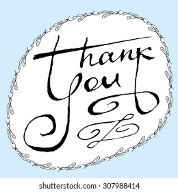 Thank you frame with swirls. Custom hand lettering cute vector clip art for banners and greeting cards. 