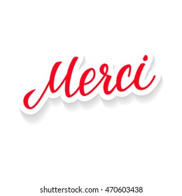 Thank You French Language Red Paper Vector Lettering on White Background.