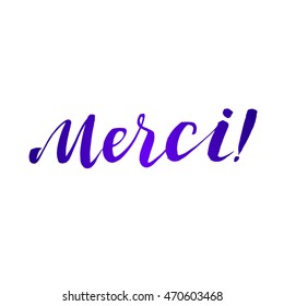 Thank You French Language Violet Vector Lettering on White Background.