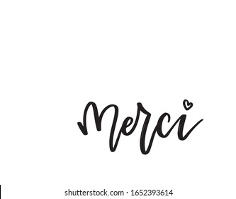 Thank you in French. Merci. Hand drawn modern brush calligraphy. Vector illustration. 