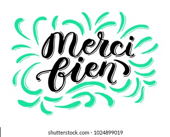 "Thank you" in french.Trendy lettering art. Drawn inspirational quotation, motivational quote. Ready-to-print design template. Clothes badge,icon,logo,banner,tag. Vector illustration.