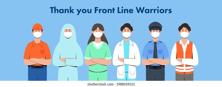 Thank You Frontline Warriors Who Have Been Fighting For Us In This Crisis. Header Or Banner Design.