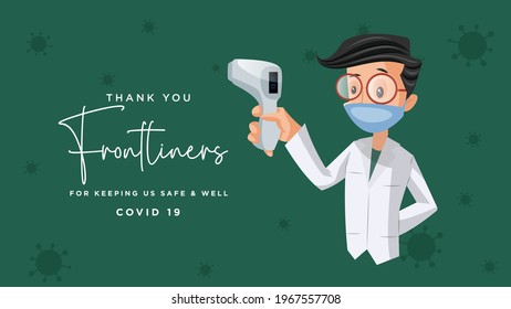 Thank you frontliners for keeping us safe and well banner design. Vector graphic illustration.