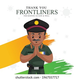 Thank you frontliners for keeping us safe and well banner design. Vector graphic illustration.