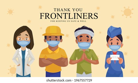 Thank You Frontliners For Keeping Us Safe And Well Banner Design. Vector Graphic Illustration.