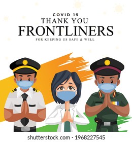 Thank you frontliners for keeping us safe and well banner design. Vector graphic illustration.