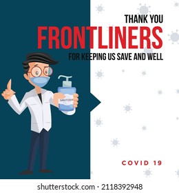 Thank you frontliners for keeping us safe and well banner design. 