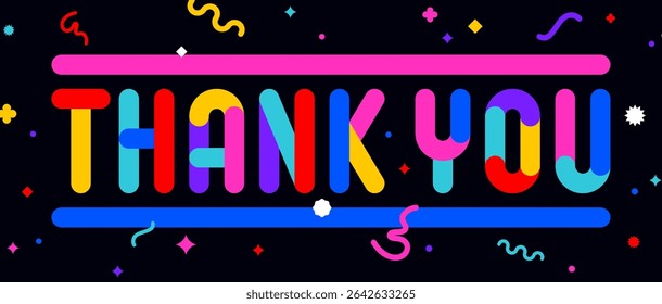 Thank you. Funny banner, speech bubble, poster sticker concept. Geometric colorful style for fun, bright night party, with text Thank you. Phrase, text, message Thank you. Vector Illustration