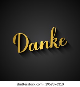 Thank you in German language. Gold lettering on black background. Vector template for wedding thank you card, tag, banner, poster, label, etc.