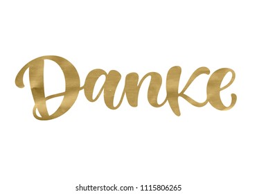 Thank you in german language. Lettering with modern hand writing calligraphic with golden trendy color. Vector illustration. This concept design for thank you card, banner or advertising