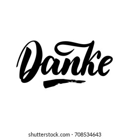 Thank you in German. Vector calligraphy. Danke poster or card. Grey Letters on the White Background. Hand-drawn lettering.