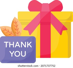 Thank You Gift Box with wheat Leaf Concept, Thanksgiving Day Parcel Vector Icon Design, Harvest festival Symbol, Secular holiday Sign, Religious and cultural traditions Stock Illustration