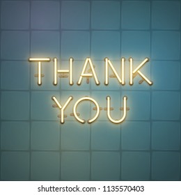 Thank you glowing neon shiny text, vector illustration