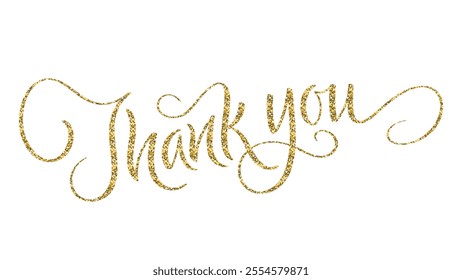 THANK YOU gold glitter vector brush calligraphy banner on white background