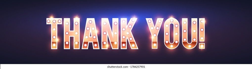 Thank you gold sign with light bulbs and shining effects.