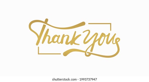 Thank You gold text hand drawn lettering typography isolated on white background vector illustration