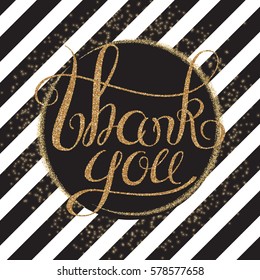 Thank You Gold Textured Lettering Design on Striped Background. Vector illustration 