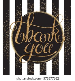 Thank You Gold Textured Lettering Design on Striped Background. Vector illustration 