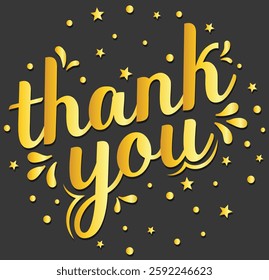 Thank you golden lettering design. Thank you Hand drawn lettering. Golden gradient luxury Thank you sign in script text. Vector Illustration.