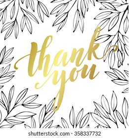 Thank you golden  lettering design. Vector illustration 