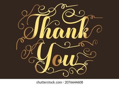 Thank you golden typography text with art and illustration. Use for greeting card, print, template, t shirt,  card etc 