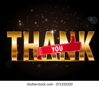 thank you, golden typography with thumbs up sign - vector eps 10