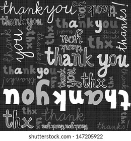 thank you gray black white hand written announce on dark background graphic typographic seamless pattern 