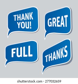 Thank you, Great, Full - blue vector grateful bubbles.