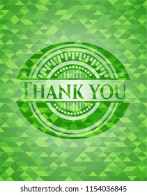 Thank you green emblem with triangle mosaic background