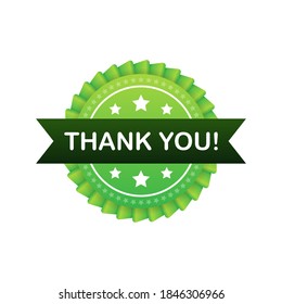 Thank you green label on white screen. Vector stock illustration.