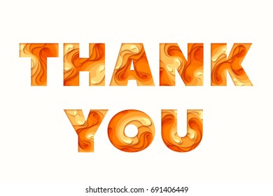 Thank you greeting card. 3d paper cut concept design. Vector paper carving typographical background 