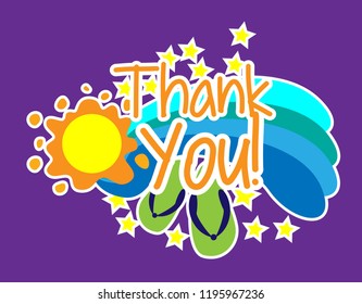 thank you, greeting card background or banner with beach theme. design illustration