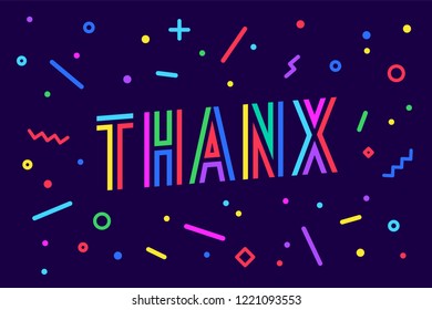 Thank You. Greeting card, banner, poster and sticker concept, memphis geometric style with text Thank you for Thanksgiving Day. Lettering card, invitation card, web banner. Vector Illustration