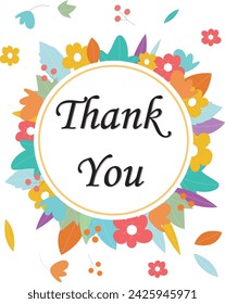 Thank you greeting card with beautiful design of flowers with white background Print ready file thank you card for customer  thankyou banner Simple minimal typography phrase.