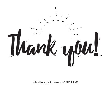 Thank you. Greeting card with calligraphy. Hand drawn design elements. Black and white.