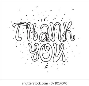 Thank you. Greeting card with calligraphy. Hand drawn design elements. Black and white. Typographic design. Usable as photo overlay.
