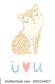 Thank you greeting card. Cute hand drawn leopard with gift box. Present with bow and ribbon. Vector illustration