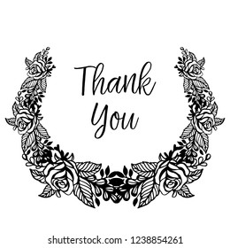 Thank you greeting card with floral vector illustration