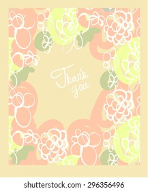 Thank you greeting card with flowers hand drawn