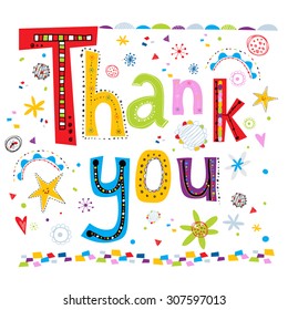 Thank you greeting card with hand lettering and doodles elements background in vector.