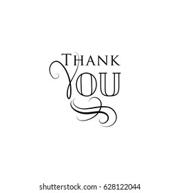 Thank you greeting card with handwritten lettering and swirl floral line calligraphic vignette decor