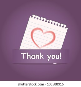 "Thank you" a greeting card with heart on paper note