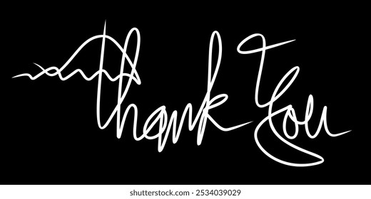 Thank you greeting with umbrella ornament, black and white. Hand drawn style typography phrase. Vector illustration.