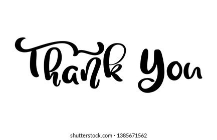 Thank you hand drawn calligraphic lettering text. Handwritten vector illustration for greeting card, print on mug, tag