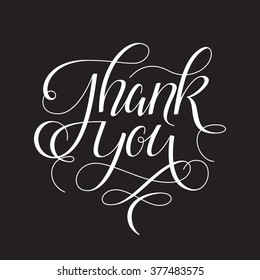 Thank You hand drawn calligraphic pen scratch ornate lettering Thanksgiving greeting. 