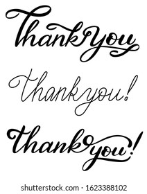 Thank you hand drawn creative lettering set. Modern calligraphy text. Perfect vector typography illustration for cards, prints and posters. Isolated on white background.  