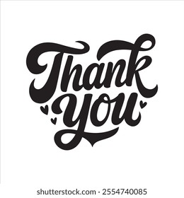 Thank you hand drawn latter with calligraphy style on white background